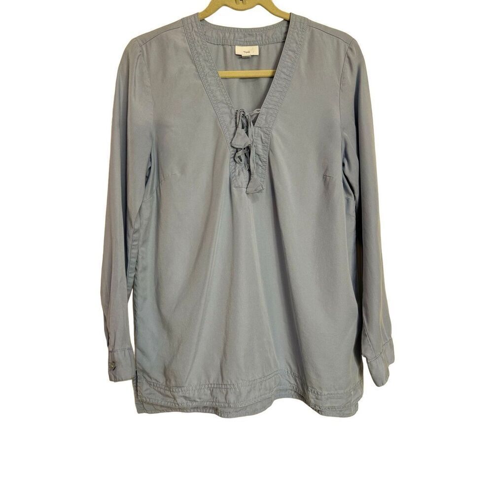 J Jill Top Womens Size M Gray Pullover Tie-Front Bohemian Blouse Tencel Lyocell